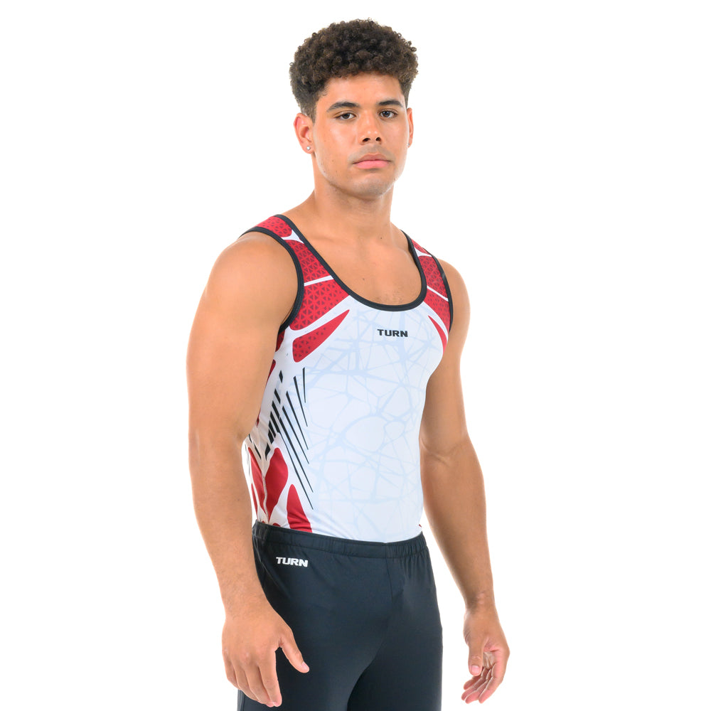 Junior Zentrum Singlet - White & Cardinal – Turn Gymnastics